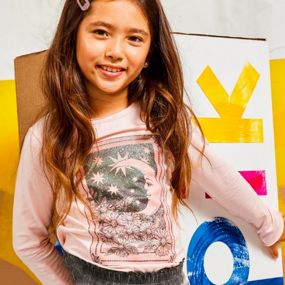 KidPik Moon Raw Edge Foil Graphic Long Sleeve Tee - Picture 1 of 10